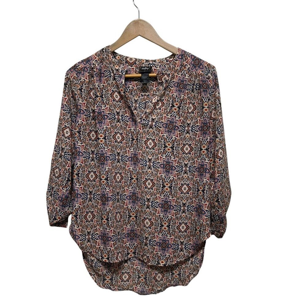 Daytrip Fall Color High Low Long Tabbed Sleeve Blouse Size M
